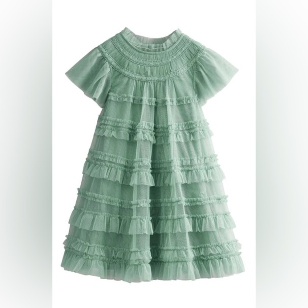Boden Tulle Tiered Kids Dress in Soft Green